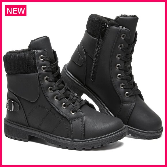 Shoes - Women's Winter Snow Boots Fur Lined Ankle Boots Side Zipper Water-Resistant